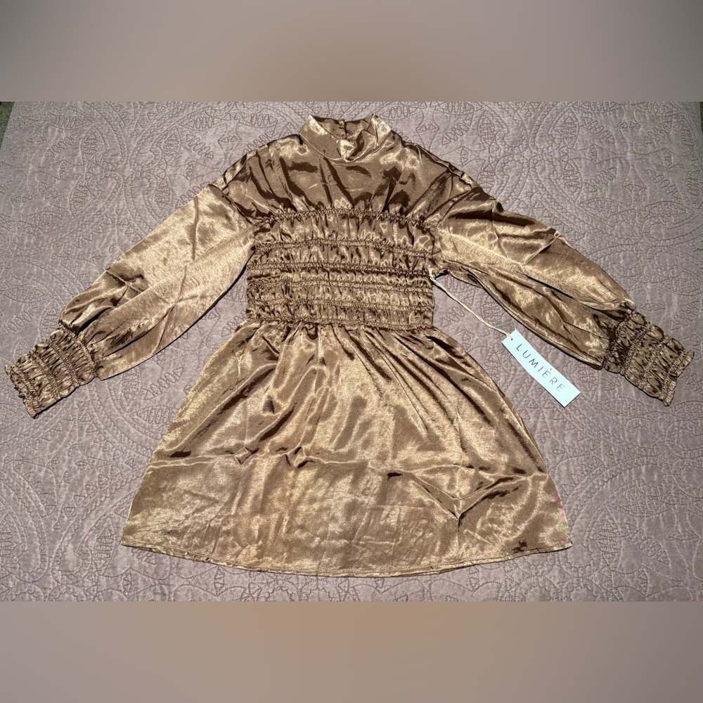 Elegant Metallic Long Sleeve Dress - Picture 5 of 15